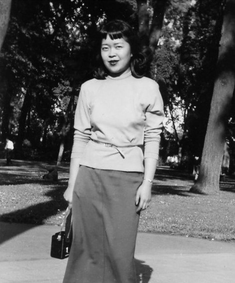 Kay Tomita Hashimoto on campus when she was a student at the UW in the late 40s-early 50s