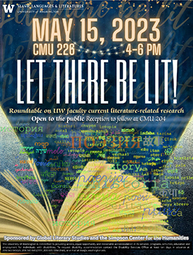 Poster for UW literature symposium, with image of an open book.