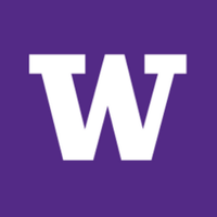 White University of Washington logo on a purple background
