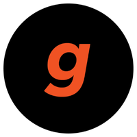 Orange gesture logo (letter "g") on a black background