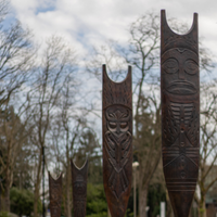 Carved paddles outside of the Burke Museum