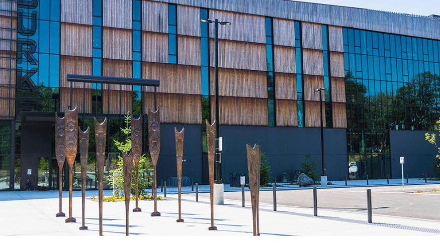 Guests from the Great River, an outdoor art installation at the entrance to the Burke Museum