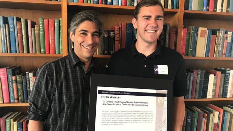 French major Ethan Walkley with French & Italian Studies Chair Geoffrey Turnovsky