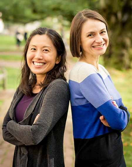 Statistics and social work professor Elena Erosheva (right), CSSS associate director, earned first place in the creativity category of a National Institutes of Health competition in collaboration with philosophy professor Carole Lee (left). Photo by Isaiah Brookshire. 