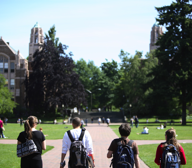 Students walking through the quad at the UW.