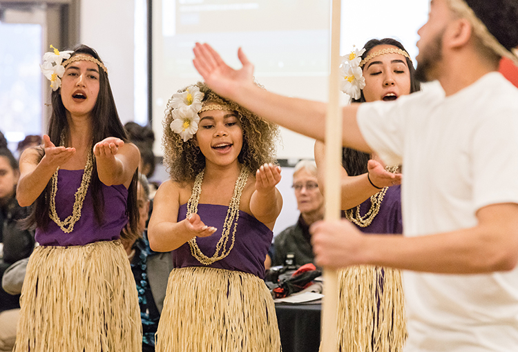 Students performing polynesian dance 