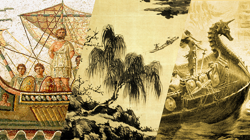 Montage of images of journeys from Greek, Chinese, and Scandinavian literature.