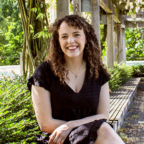 Samantha Fredman seated on a bench