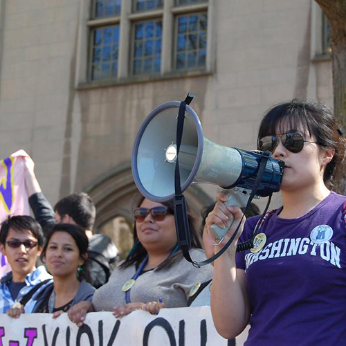 UW students demonstrating for fair labor practices. 