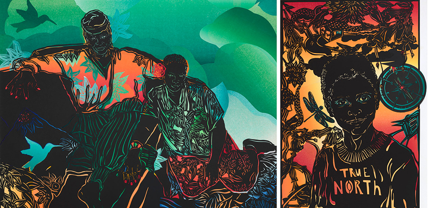 Two colorful Barbara Earl Thomas artworks.