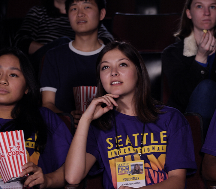 Students watching a movie together during the Seattle International Film Festival.