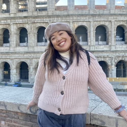 Jean Wong outside the Colosseum in Rome. 