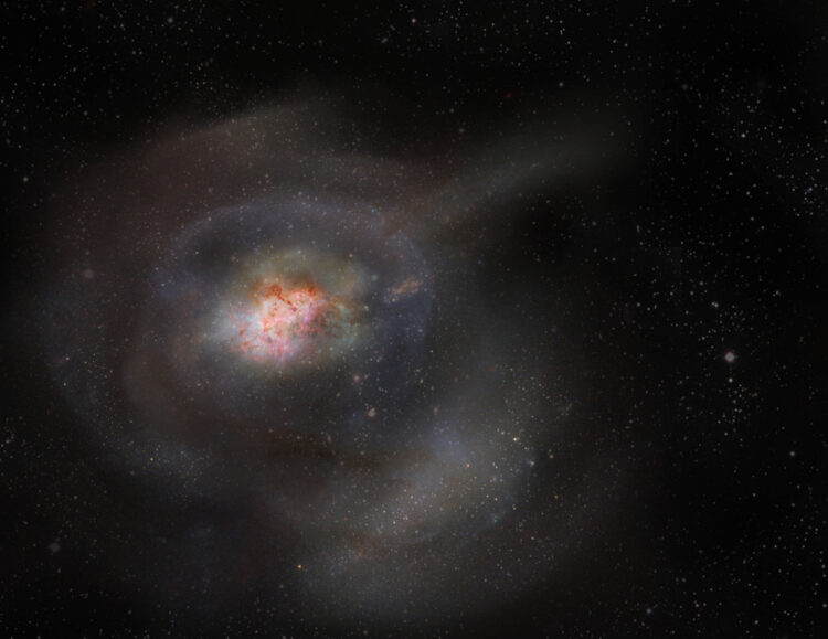 This artist’s impression highlights the compactness of molecular gas in a post-starburst galaxy and its lack of star formation.ALMA/S. Dagnello