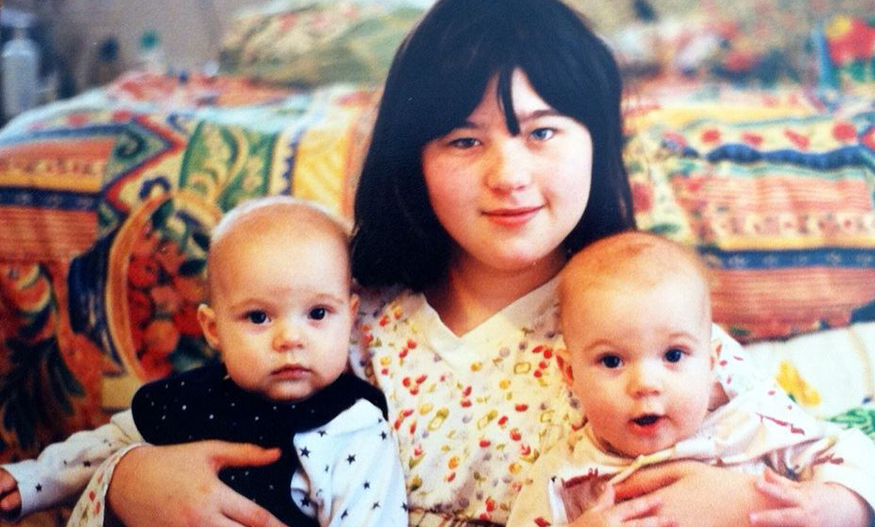 Leslie Jeanne Berns holding twins. 