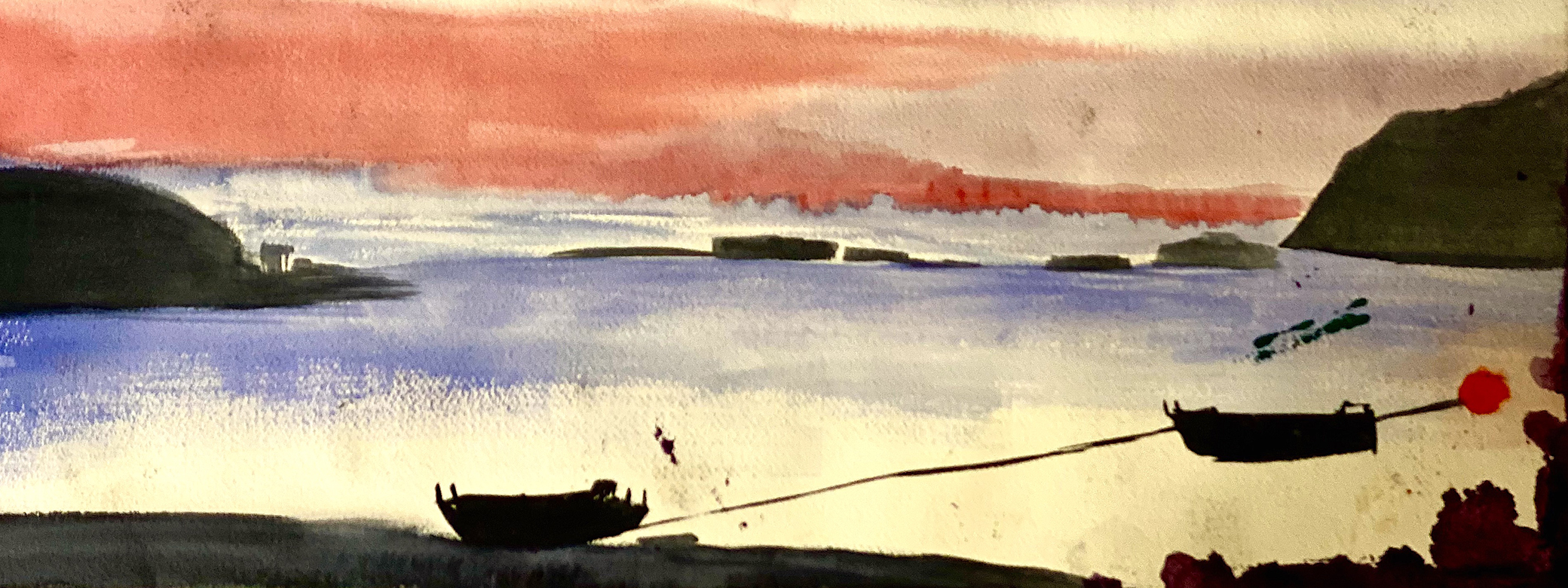 Watercolor of an Alaskan bay by Leslie Jeanne Berns