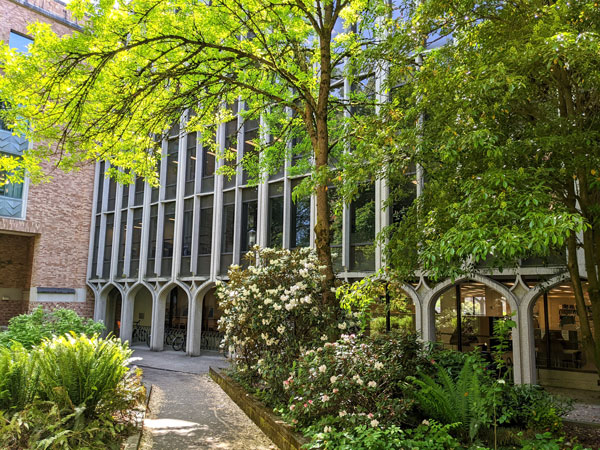 Allen Library with Rhodies