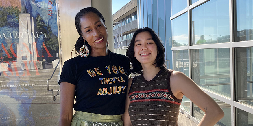 Berette Macaulay and Em Chan in front of the Henry Art Gallery