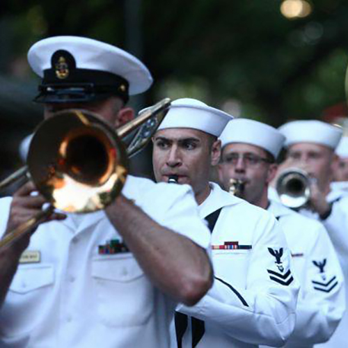 Jay Gillesie performing with others in the Navy band