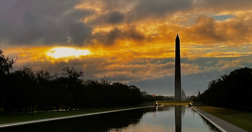 Washington Monument at sunset. 