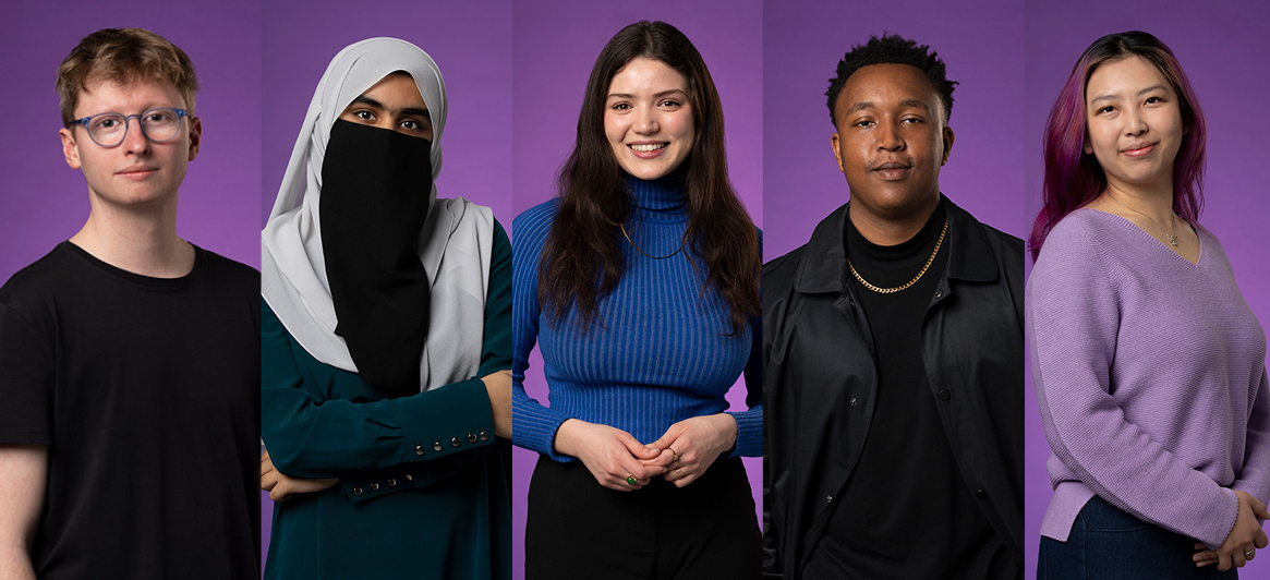 Montage of five photos of students named to the Husky 100