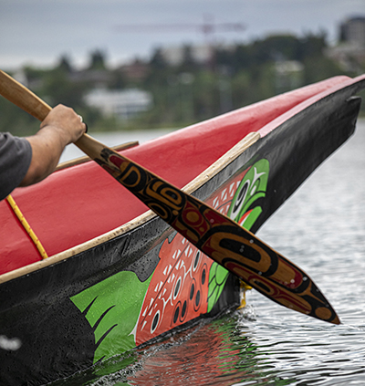 Close up of the front of the Willapa Spirit Honor Canoe