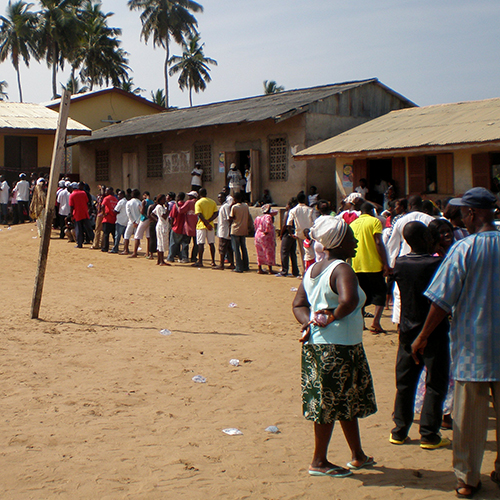 Ghanaians waiting in line to vote. 