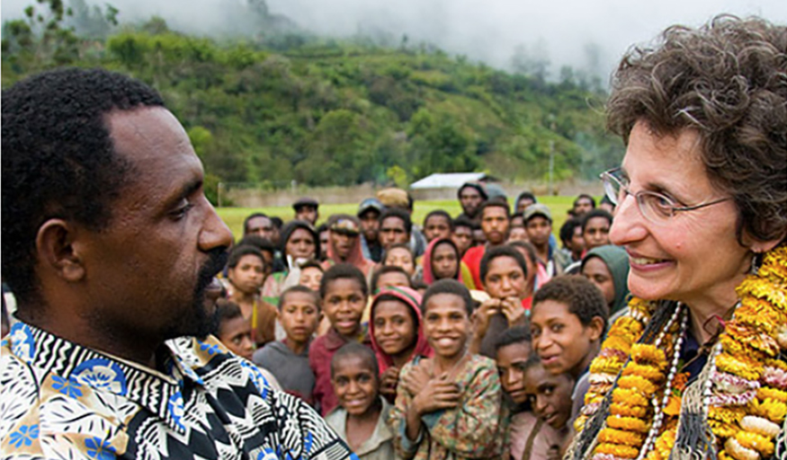 Lisa Dabek meeting with the local community in Papua New Guinea.