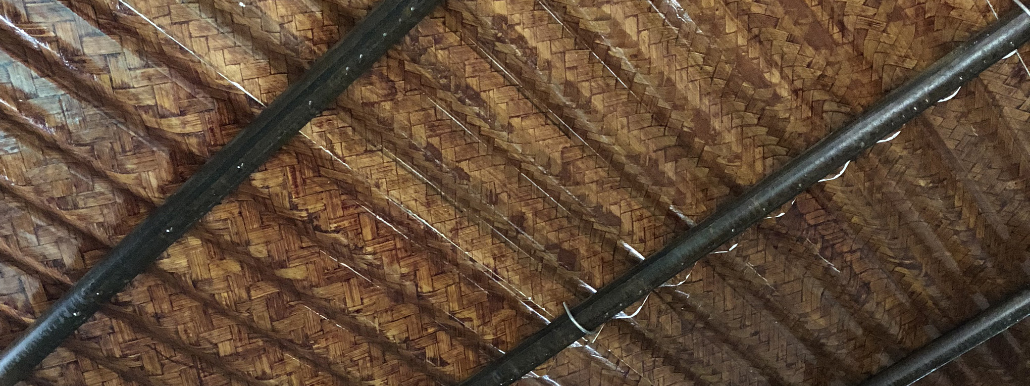 close up of roofing material made from bamboo