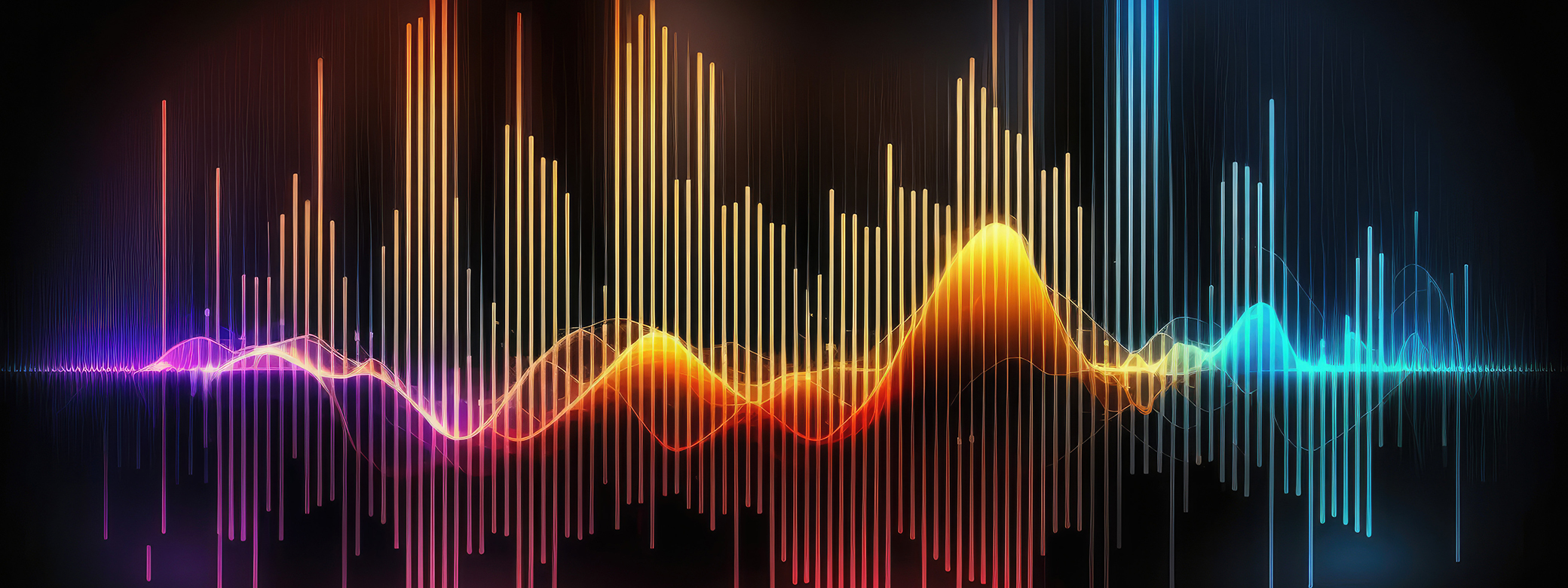 depiction of sound waves in colorful pinks, golds, and blues