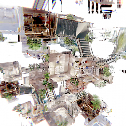 Illustration with deconstructed landscape