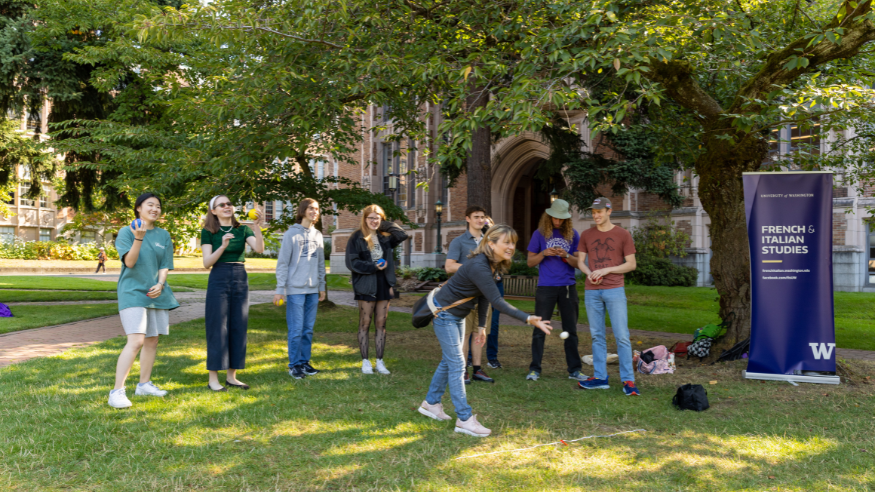 The UW French and Italian Studies department hosted Bocce and Pétanque games at the Quad during Dawg Daze in 2023.