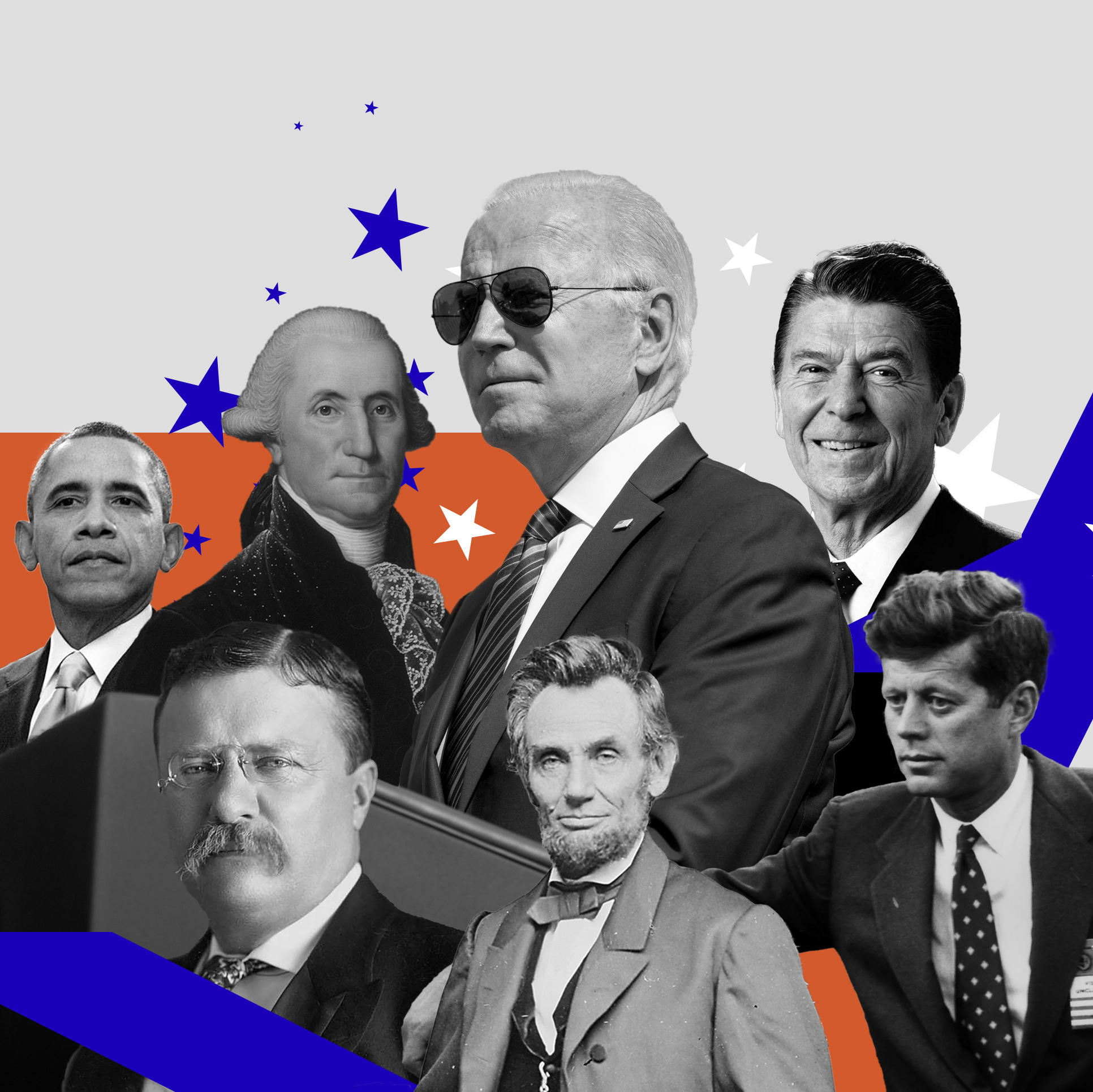 Montage image featuring seven past presidents, from George Washington to Barack Obama.