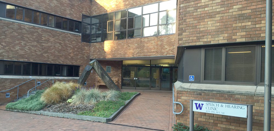 Exterior of the brick building in which UW Speech & Hearing Clinic is located. 