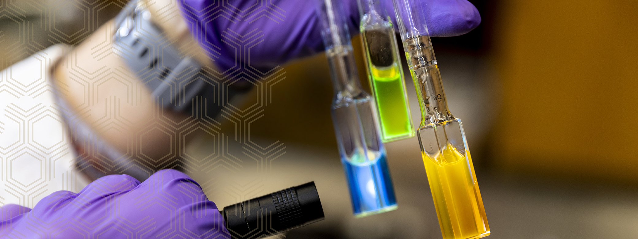 Chemistry lab holding colorful viles