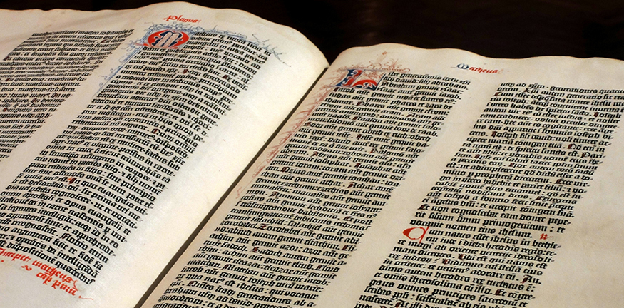 Two pages of a Gutenberg bible. 