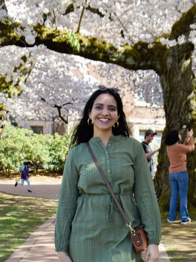 Anjali Yadav at the University of Washing Quad during cherry blossom season