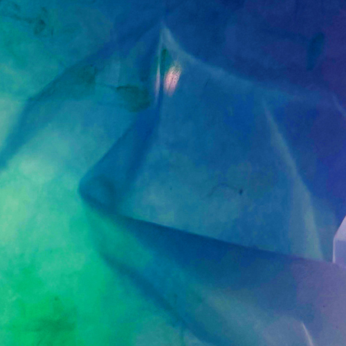Green, blue, and purple abstract visual for the Jacob Lawrence Gallery's "The Veil is Thin Here" 2025 Fall MFA Show