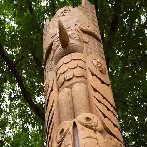 Carved "story pole" on UW campus