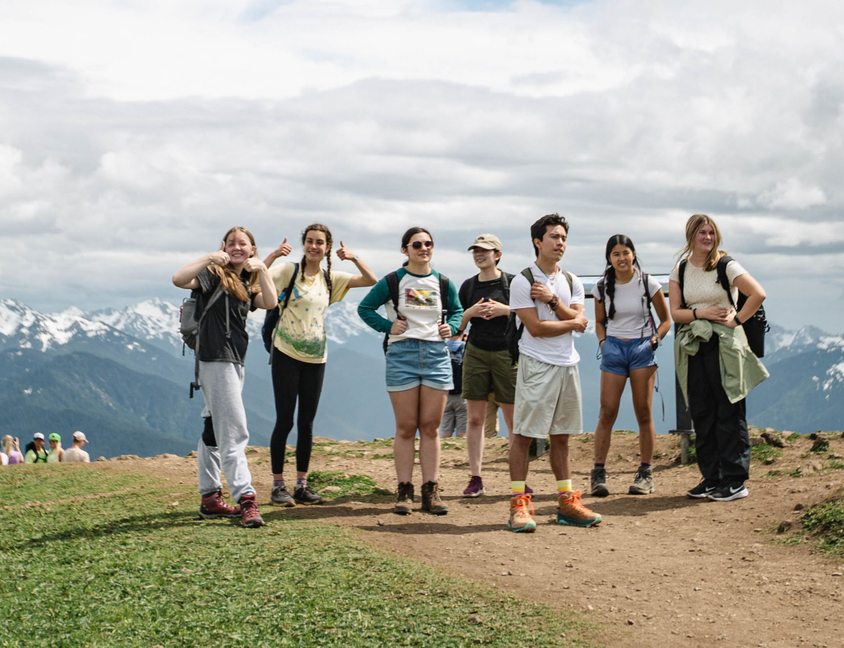 Students standing on a hill