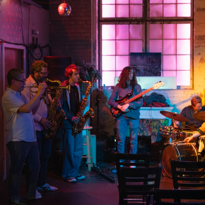 Students and faculty playing music.