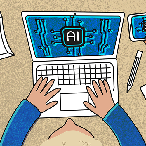 An illustration of a computer utilizing AI.