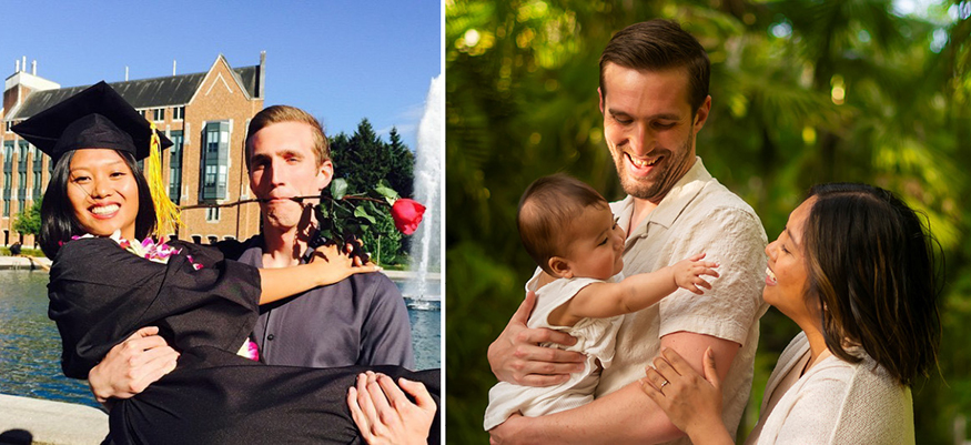 Katleiah Ramos and Skyler Wheaton at her graduation and more recently with their baby.