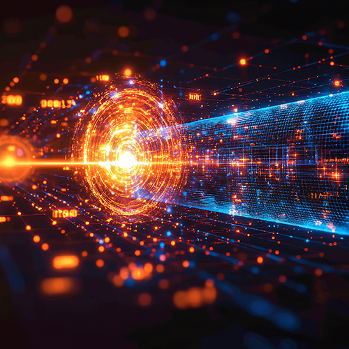 Lasers and a circular light pattern in a quantum experiment.