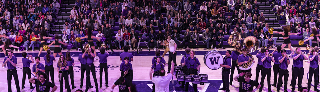UW band in stadium with crowd