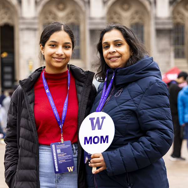 UW student and mom smiling at camera