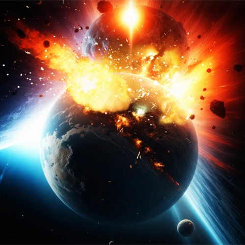 Visual of an explosion on one side of a planet