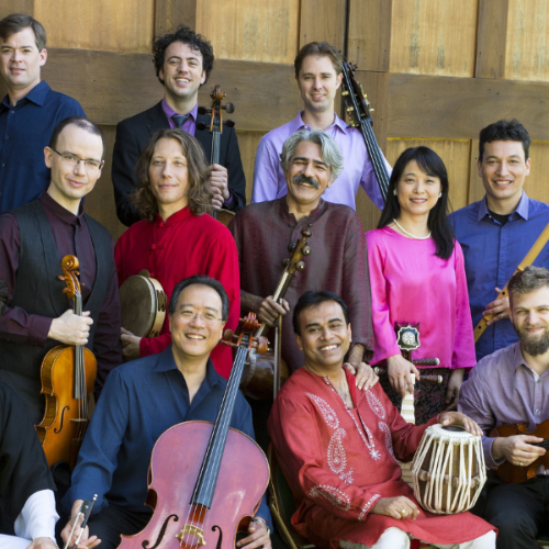 Group photo of Yo-Yo Ma and The Silkroad Ensemble with instruments
