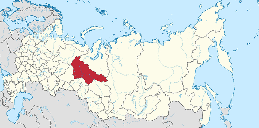 Map of Russia showing Khanty area in red.