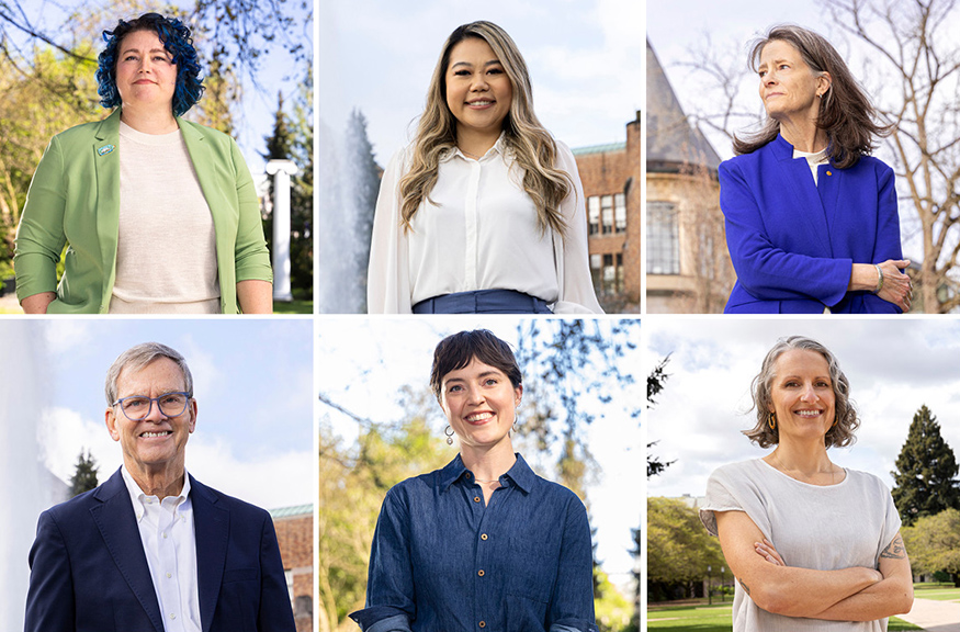 Montage of six portraits of 2026 UW Awards of Excellence recipients.