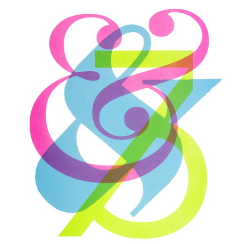 Artwork of the "&" symbol in pink, blue, and green overlapping each other